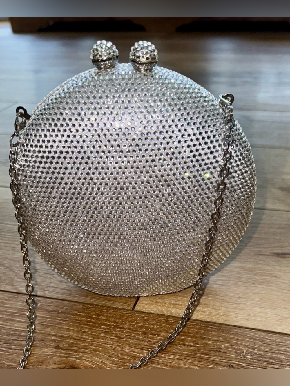 INC International Concepts Silver Crystal Round Evening Clutch with Chain Strap